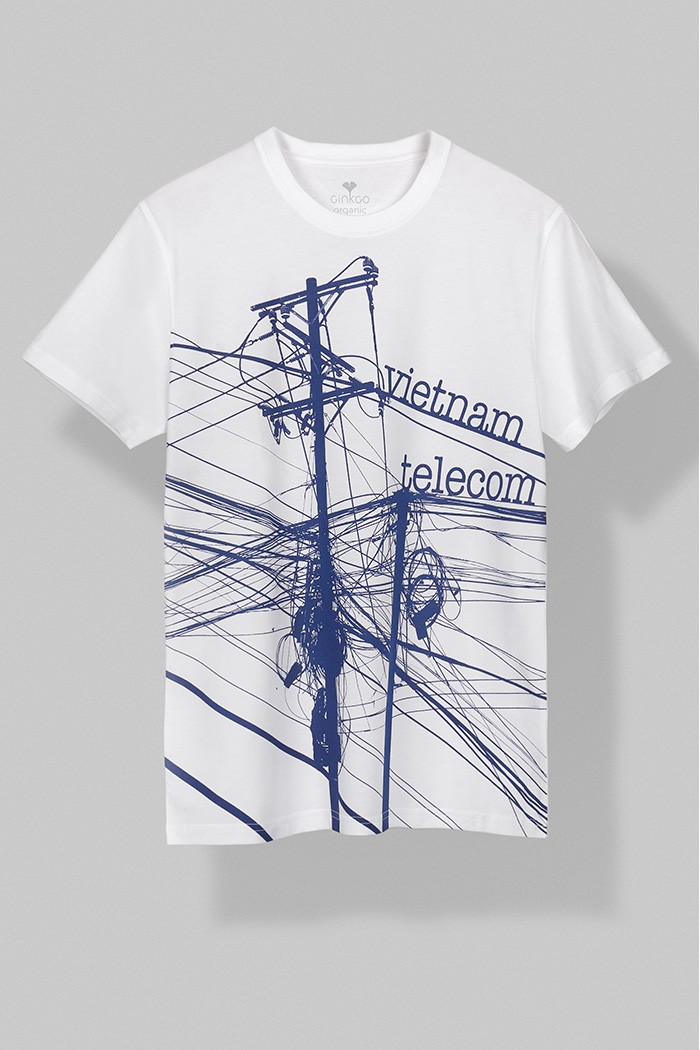 The jumble of telephone wires graphic on a tshirt